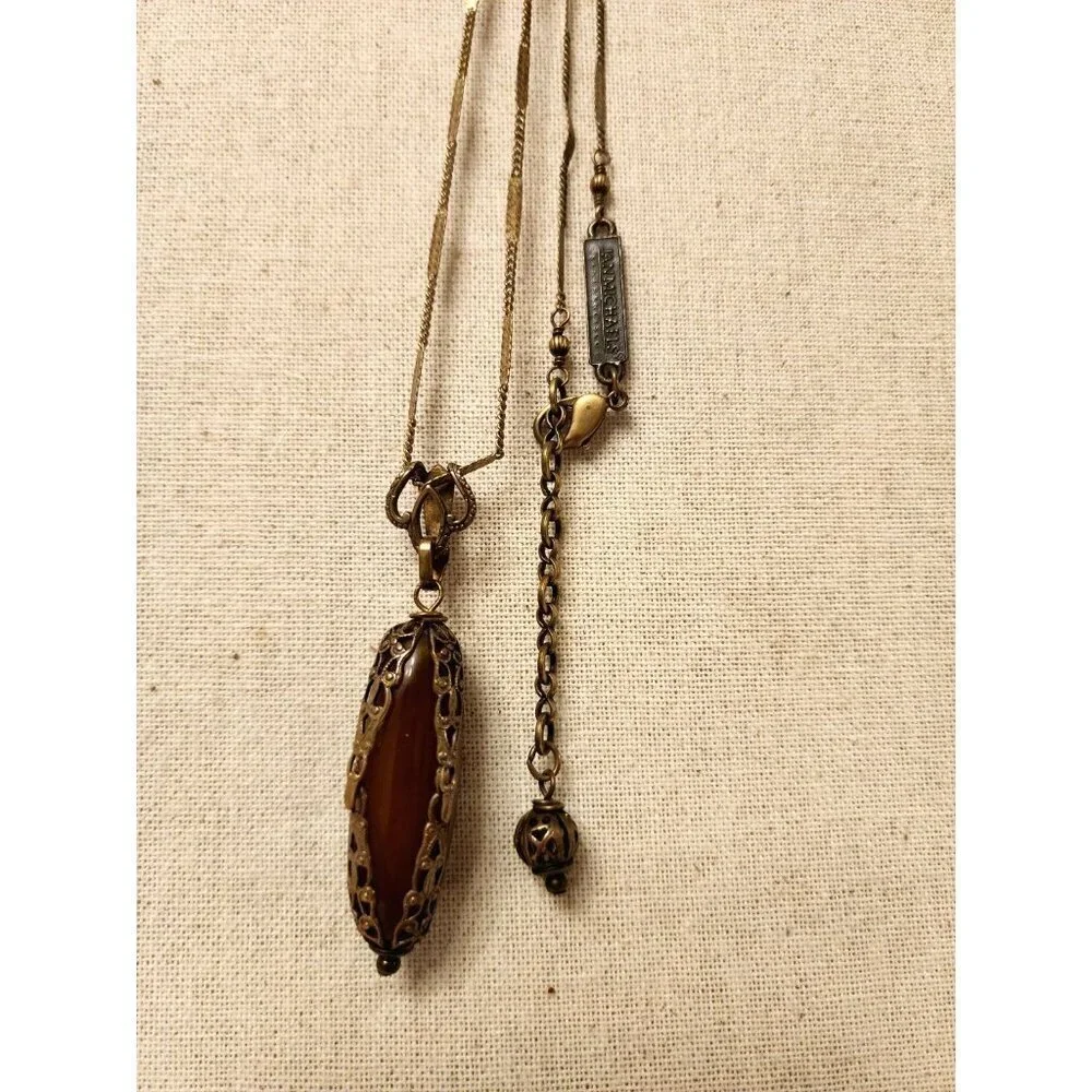 Jan Michaels Victorian Revival Style Pendant Necklace Carnelian Stone Signed